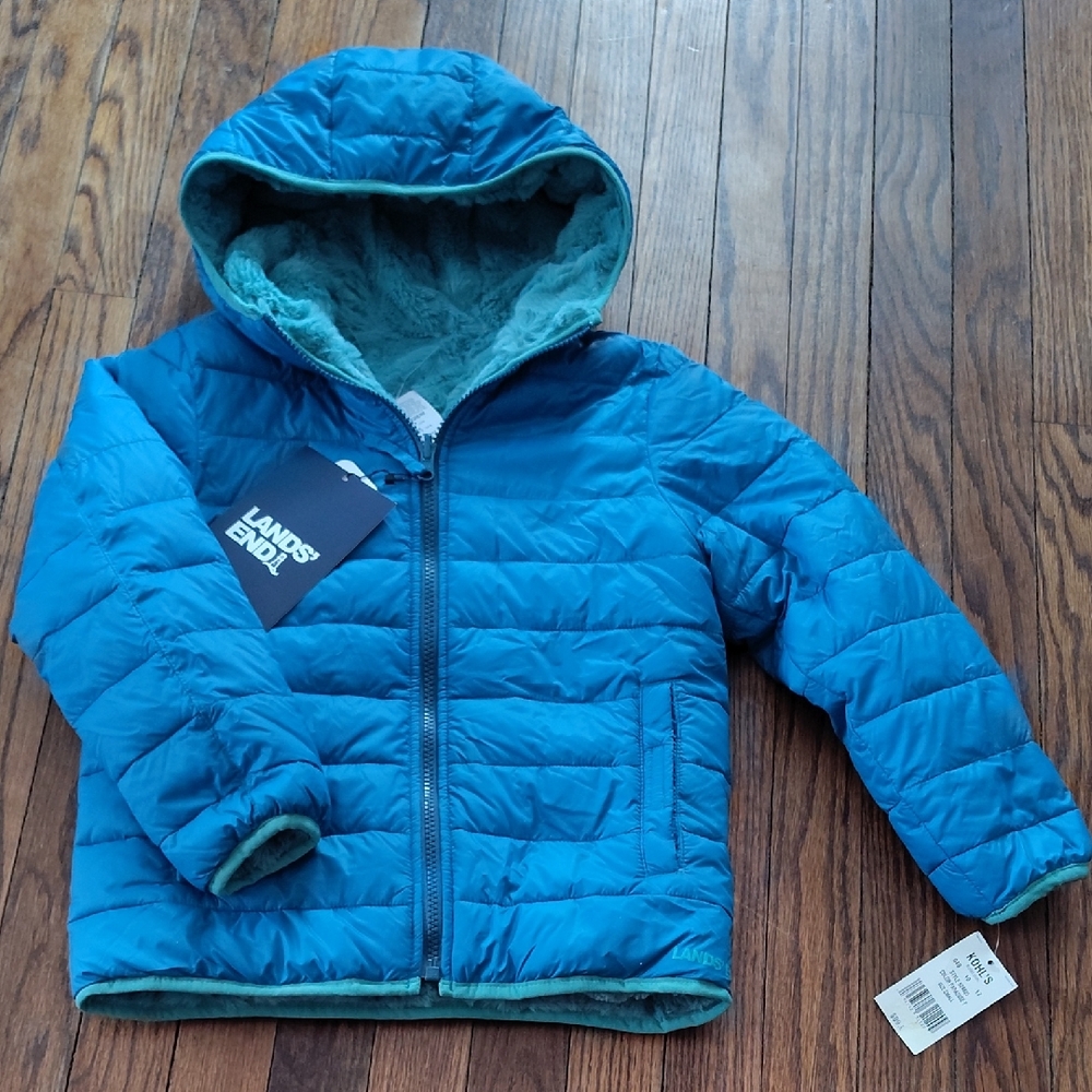 Lands' End Teal Hooded Puffer Jacket
